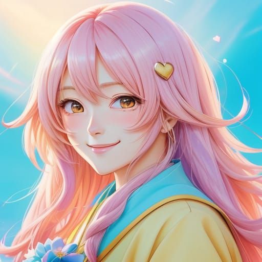 Anime Girl Holding Heart in Japanese Style