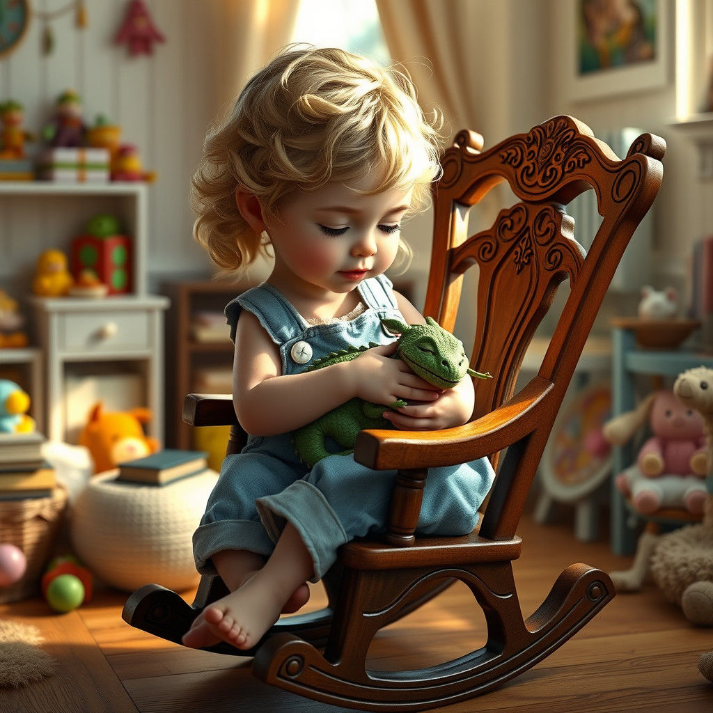 Girl with Dragon in Sunlit Room: Dreamlike Illustration
