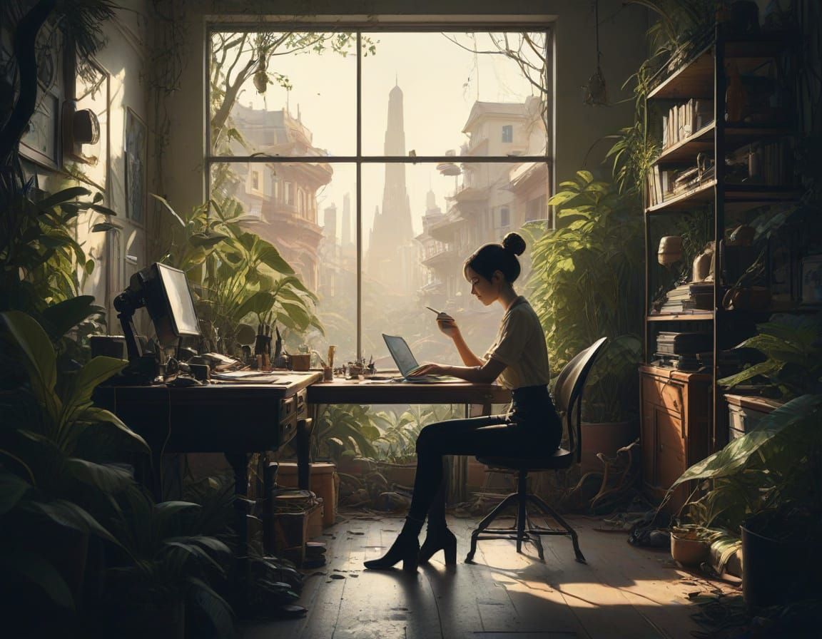 Young Business Woman in Futuristic Office