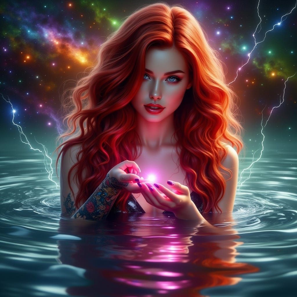 Dreamy Woman Dancing in Lake of Stars