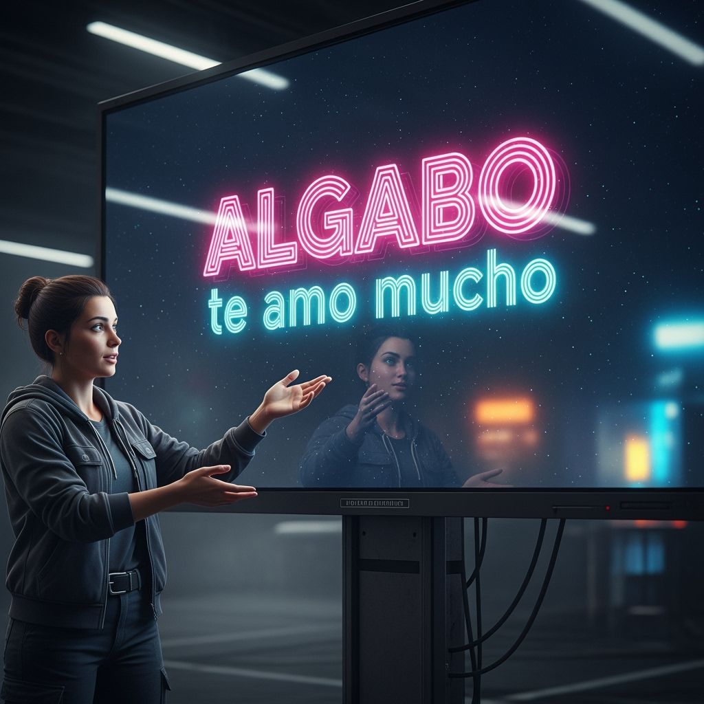 Expressive Woman Explains Love Message on Giant Screen