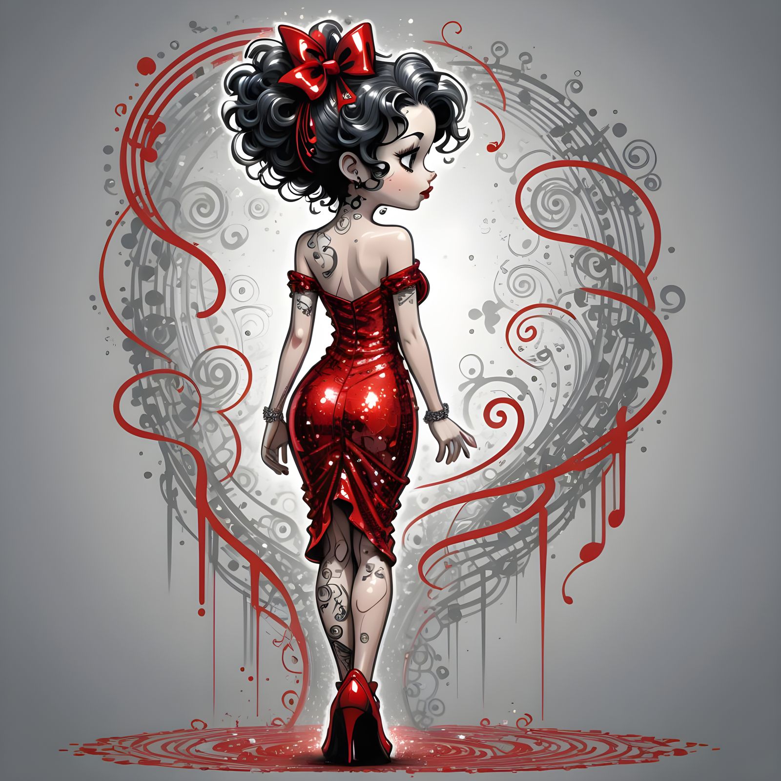 Steampunk Betty Boop Ink Illustration With Musical Accents