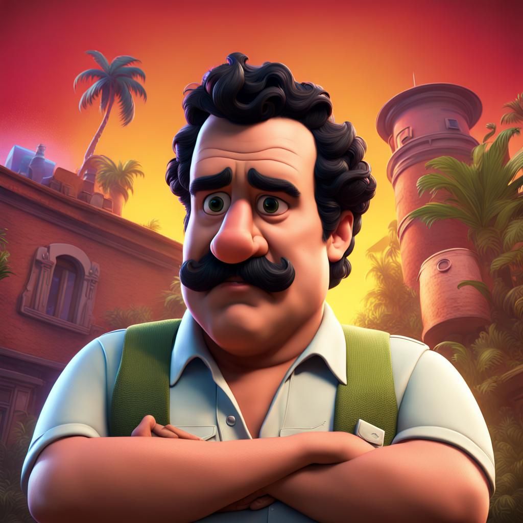 Pablo Escobar as Pixar Character: 3D Digital Art