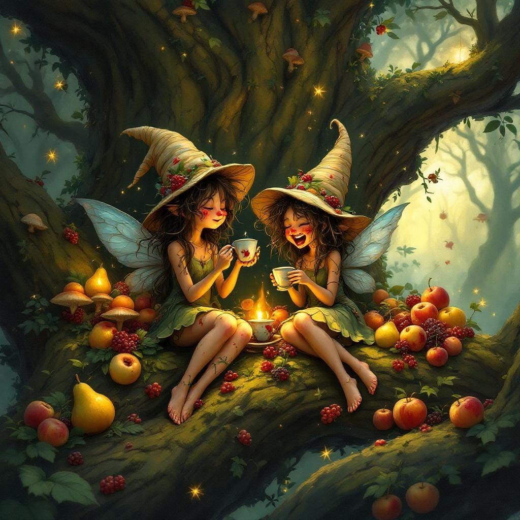 Fairytale Fairies in Enchanted Forest, Magical Realism Illus...