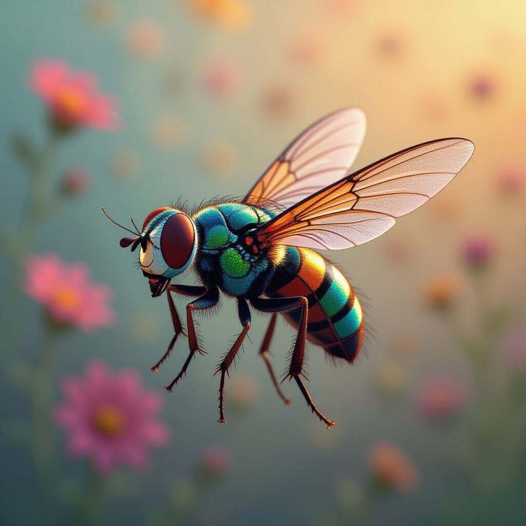 Intricate House Fly in Vibrant Abstract Style