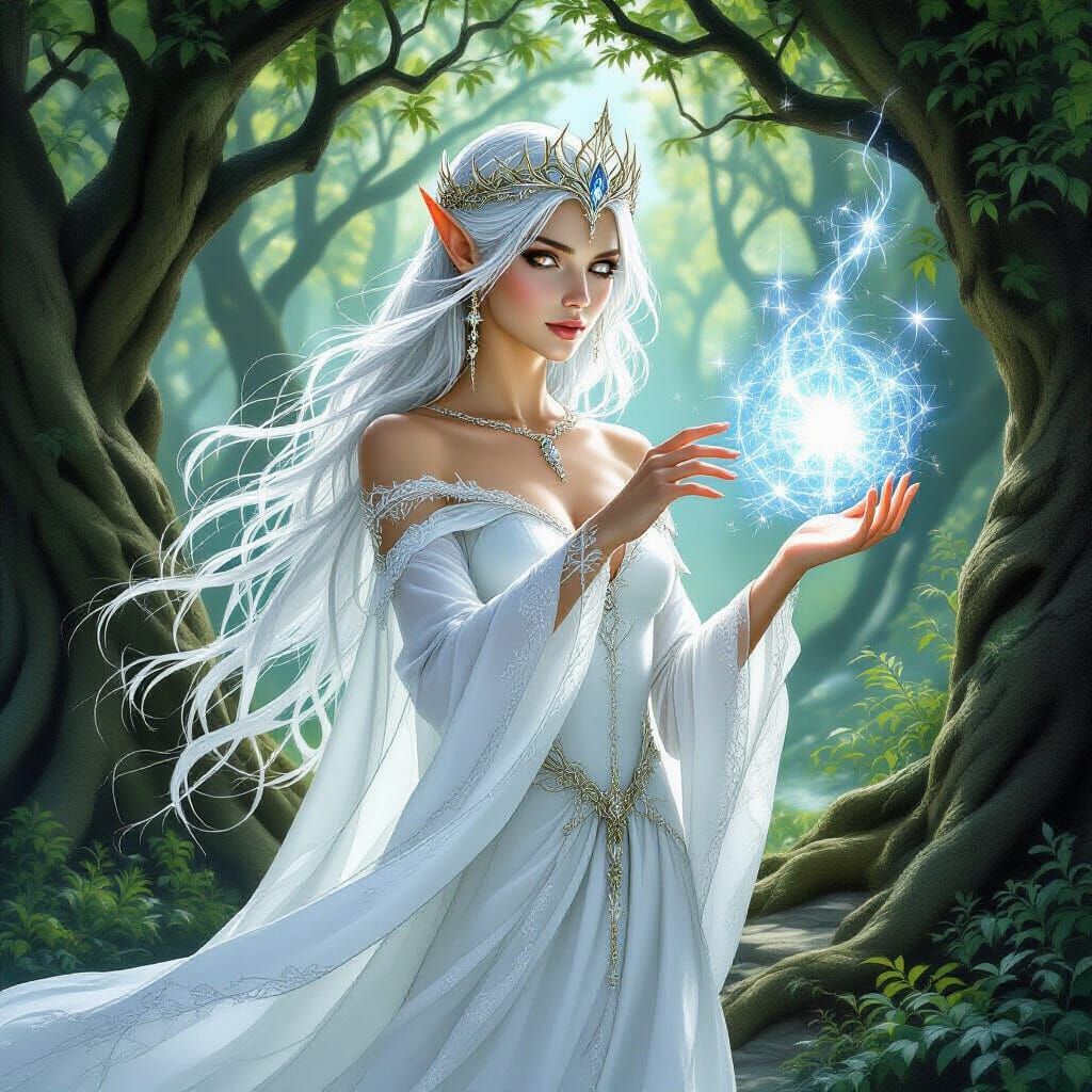 Ethereal Elven Queen in Mystical Grove