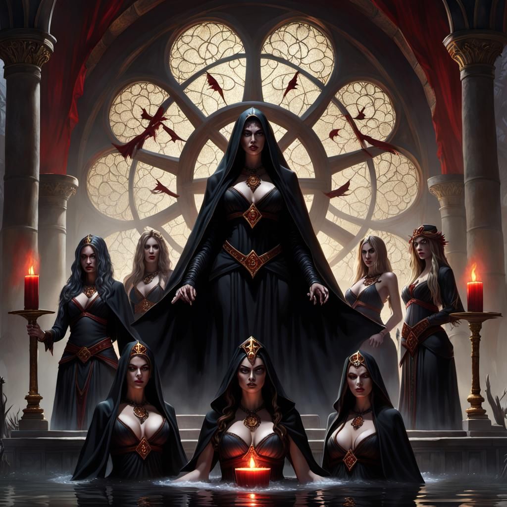 Undead Priestesses Coven Blood Baptism in Dark Fantasy Style