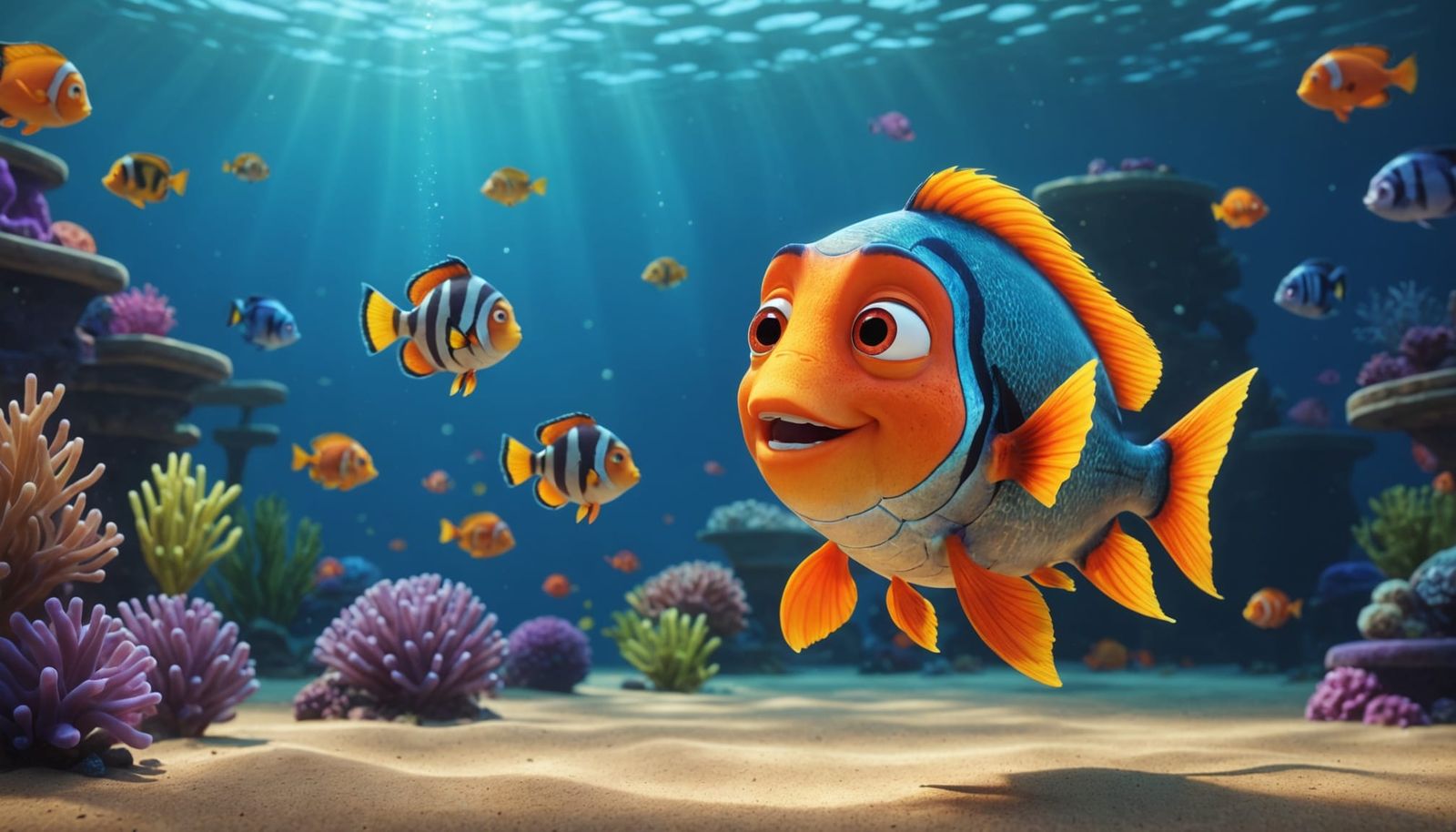 Fish in Underwater Classroom as 3D Digital Art