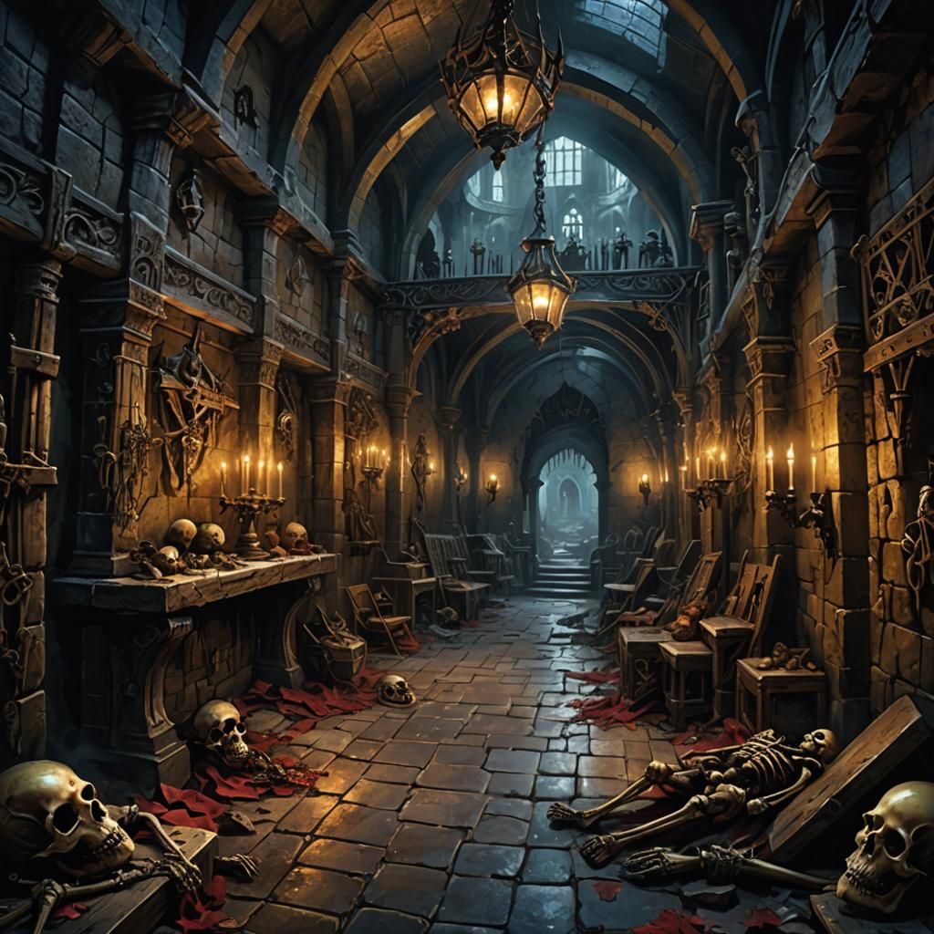 Sinister Underground Lair with Skeletons and Traps