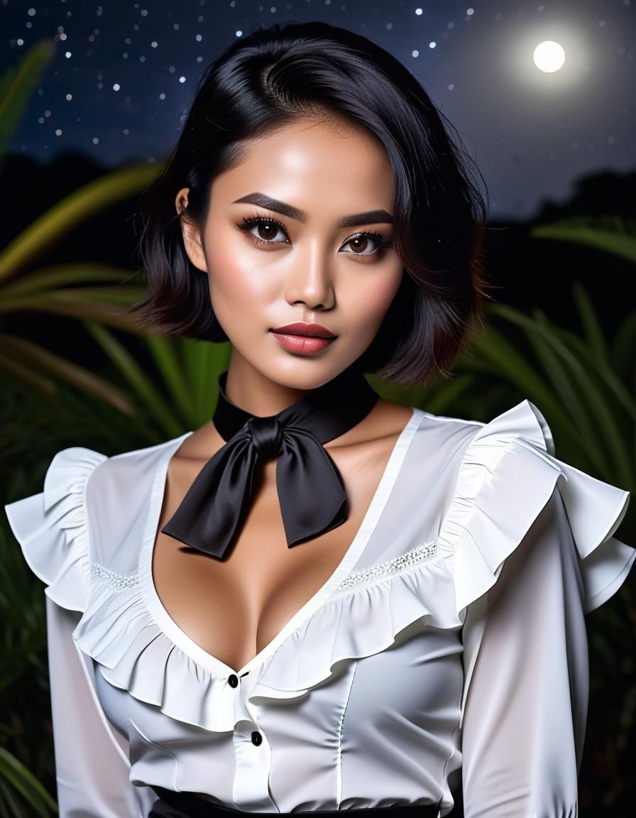 Indonesian Woman in Tropical Night, UHD HDR