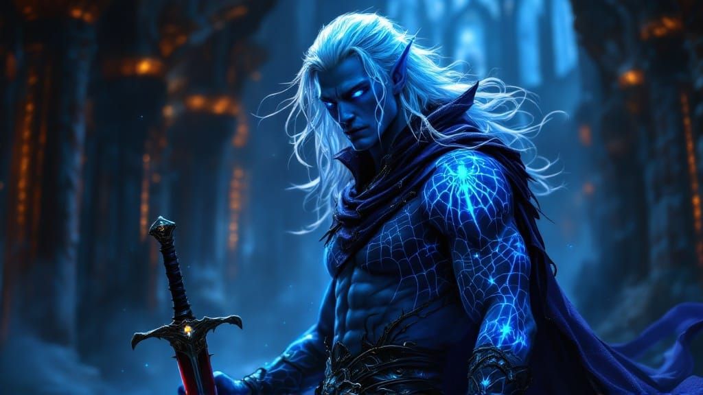 Ethereal Dark Elf Warrior in Violet Leather Armor