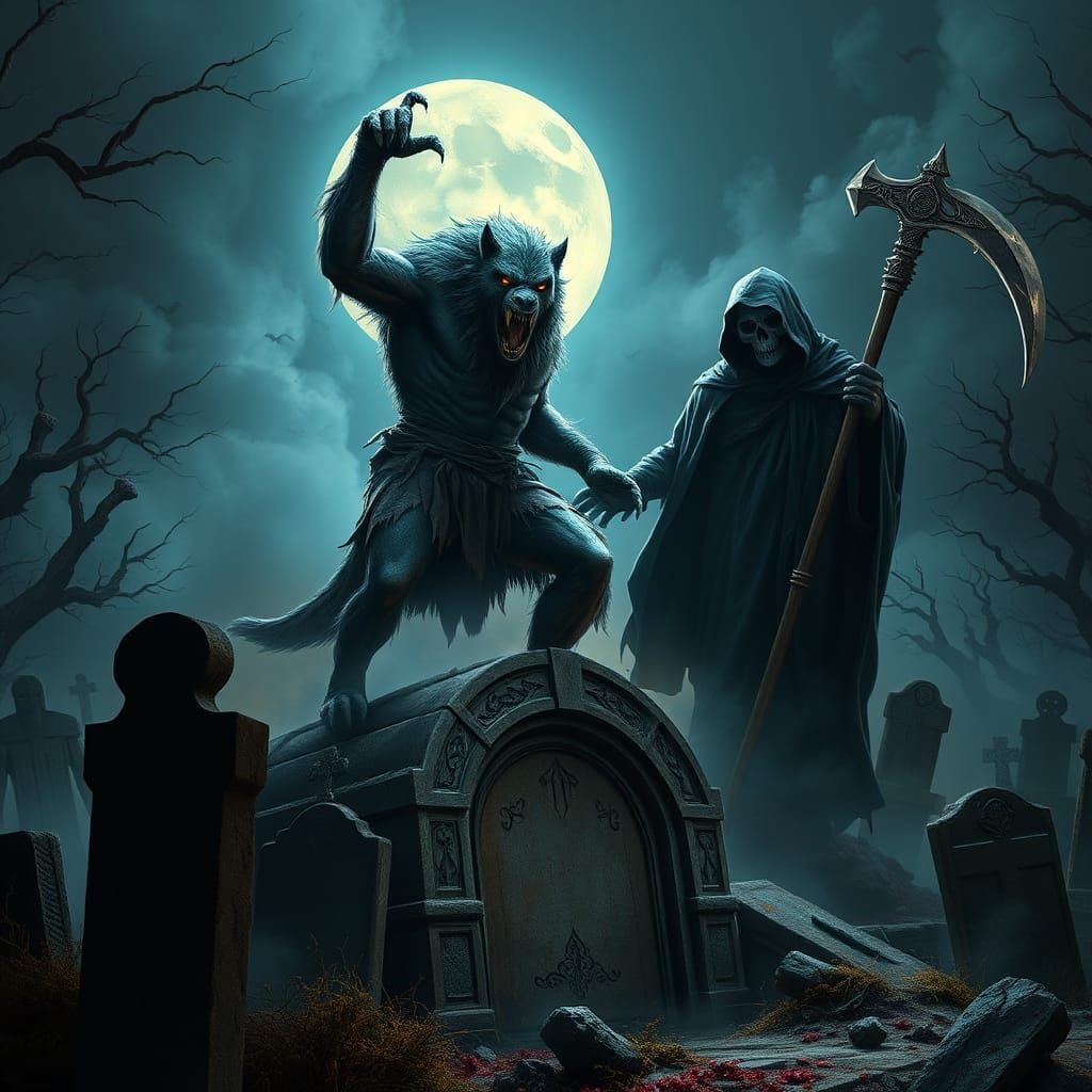 Werewolf's Victory over Grim Reaper in Haunted Cemetery