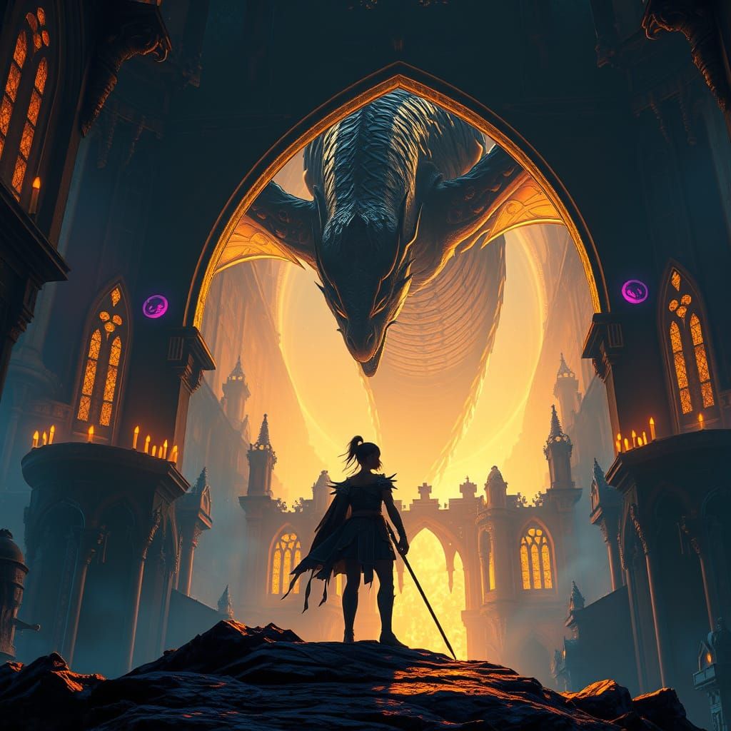 Epic Fantasy Warrior in Hyper-Realistic Gothic Landscape