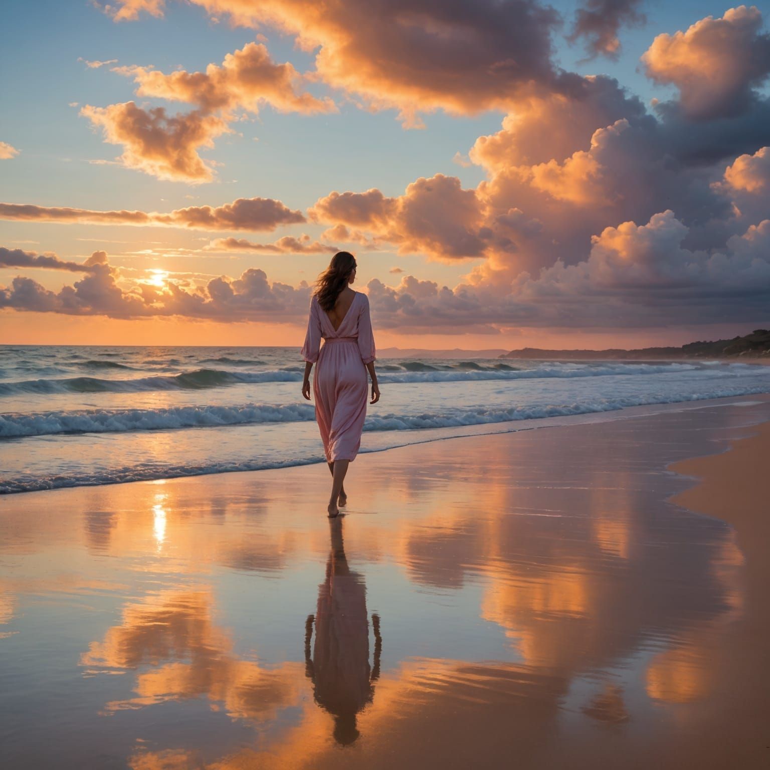 Sunset Beach Scene with Guardian Angels