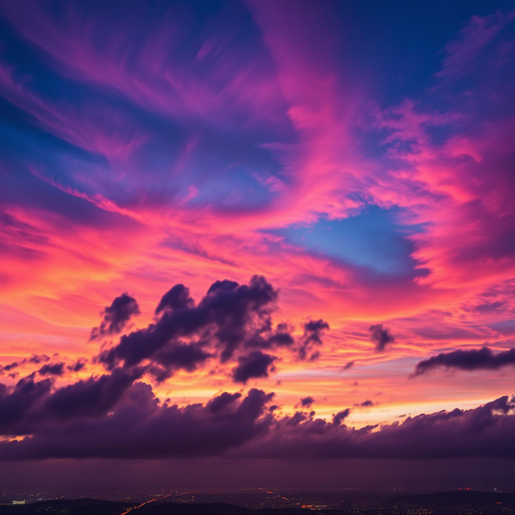 Multicoloured Light Pollution Illuminates Evening Sky