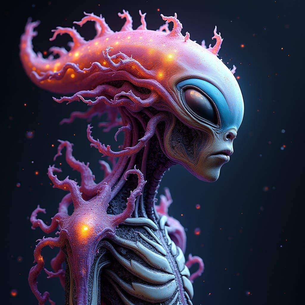 Biomechanical Alien Lifeform Unfurls in Cosmic Brilliance