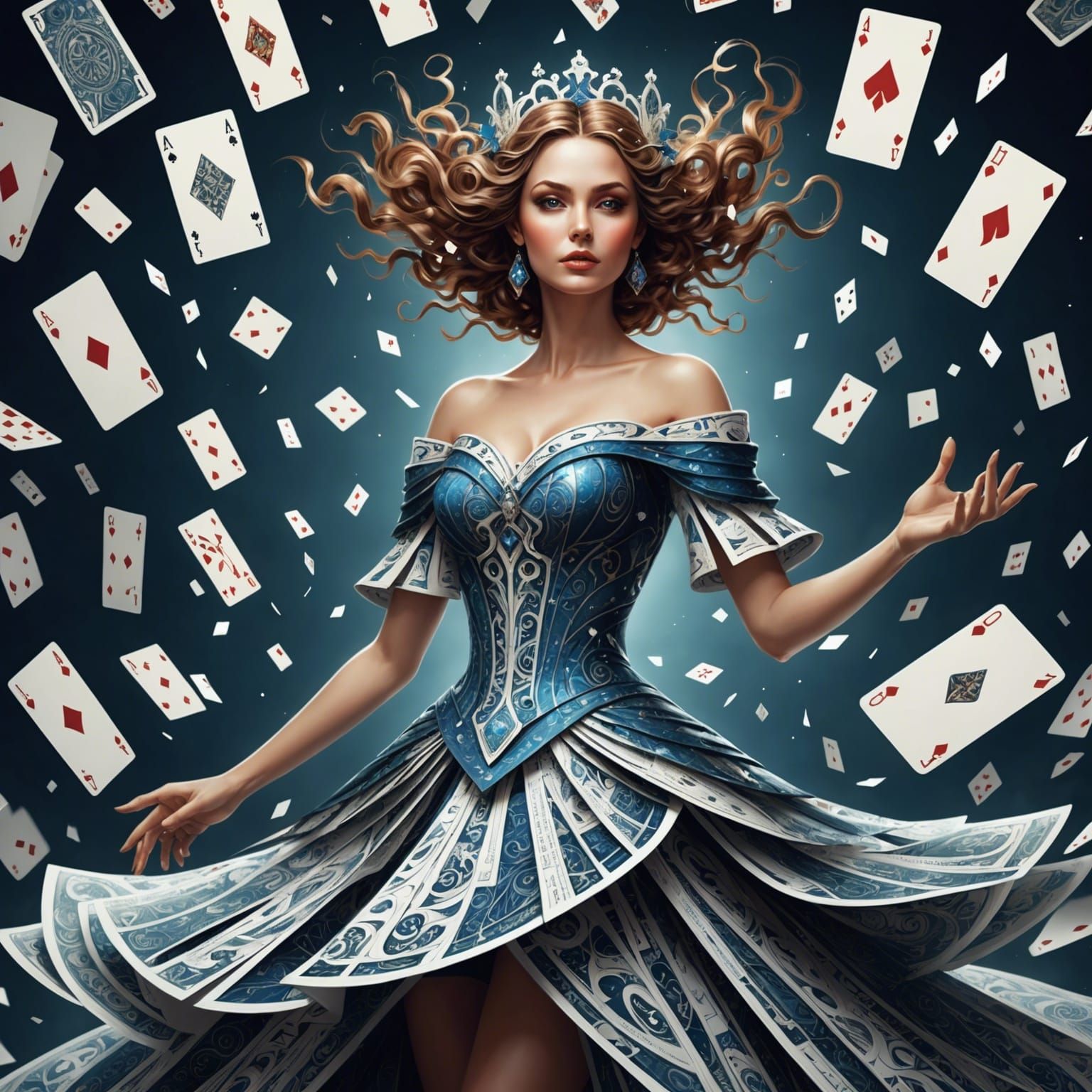 Woman in Playing Card Dress, Fantasy Art