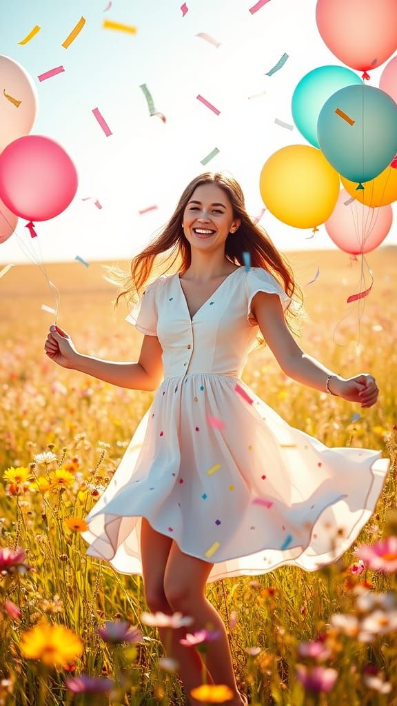 Whimsical Woman in a Sun-Drenched Meadow