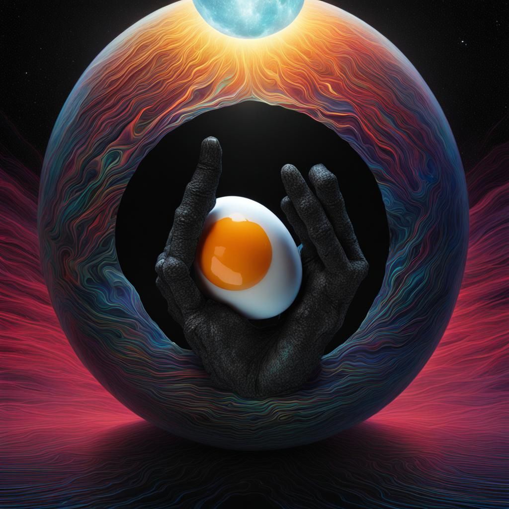 Floating Hands Hold Cosmic Eggs: Astral Illustration
