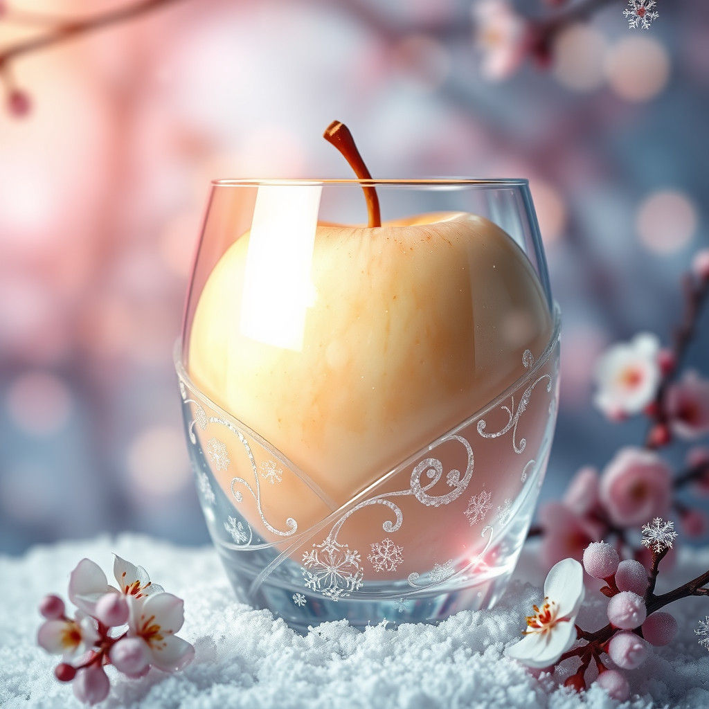 Ethereal Apple Encased in Ice with Bioluminescent Glow
