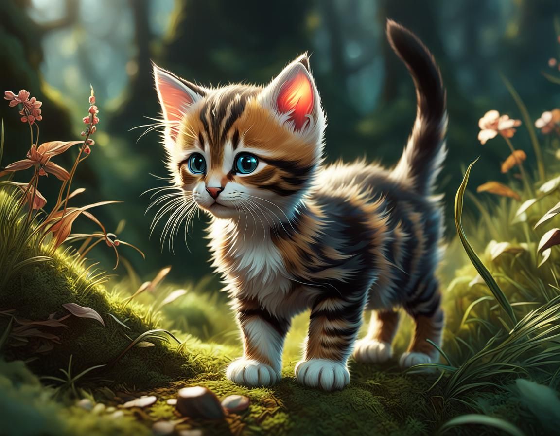 Hunting Kitten in Detailed Landscape