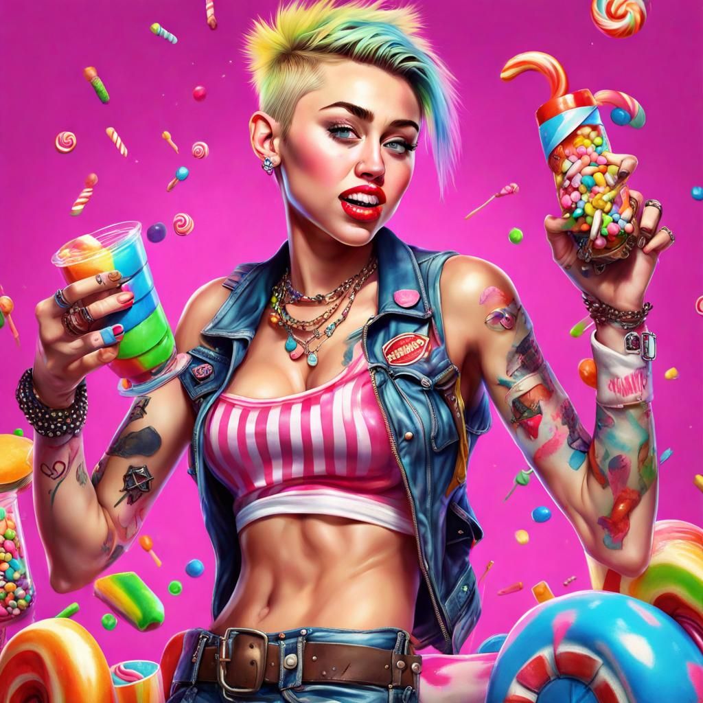 Miley Cyrus as Tank Girl in Candy Art Style
