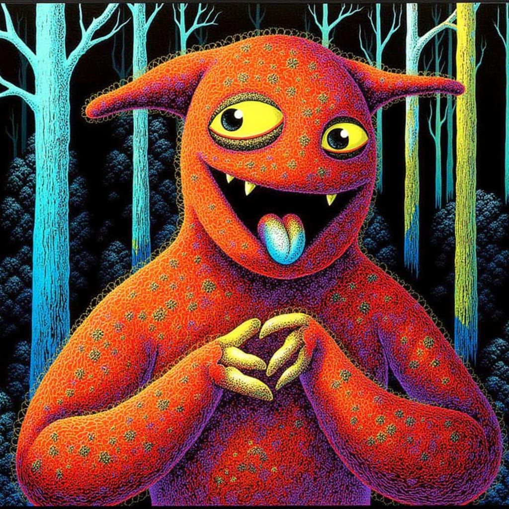 Yarn monster knitting a sweater, pop surrealism <lora:Eyvind...