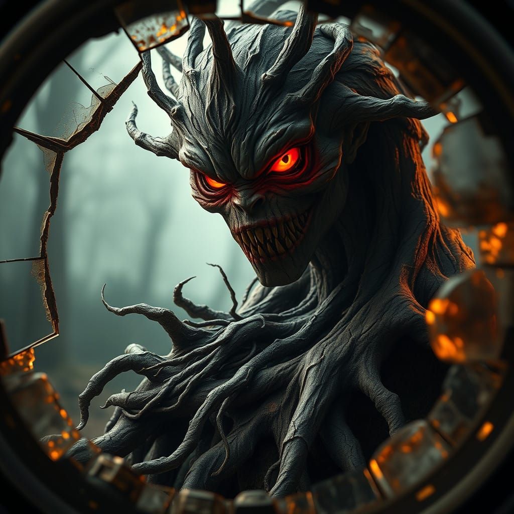 Gothic Monstrous Creature amidst Ancient Ruins