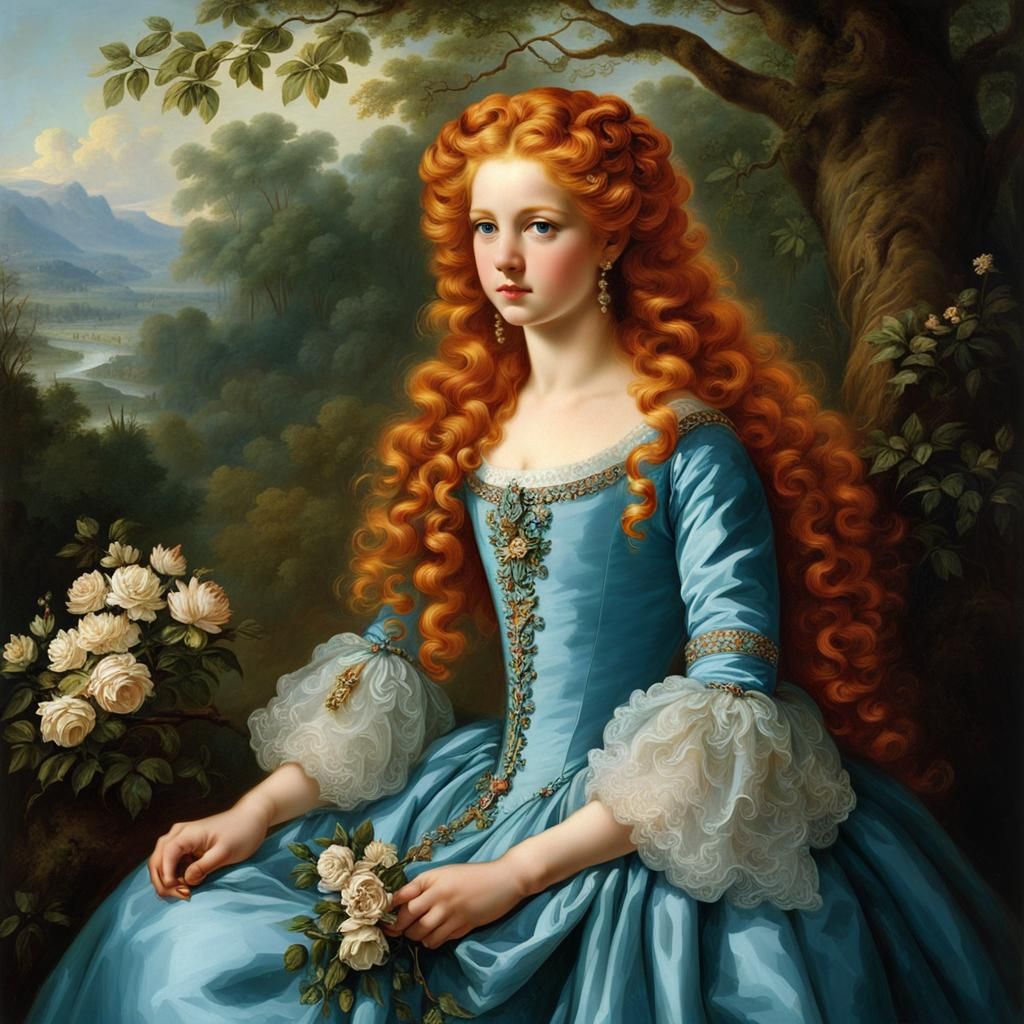 Girl with Ringlets in Brocade Gown