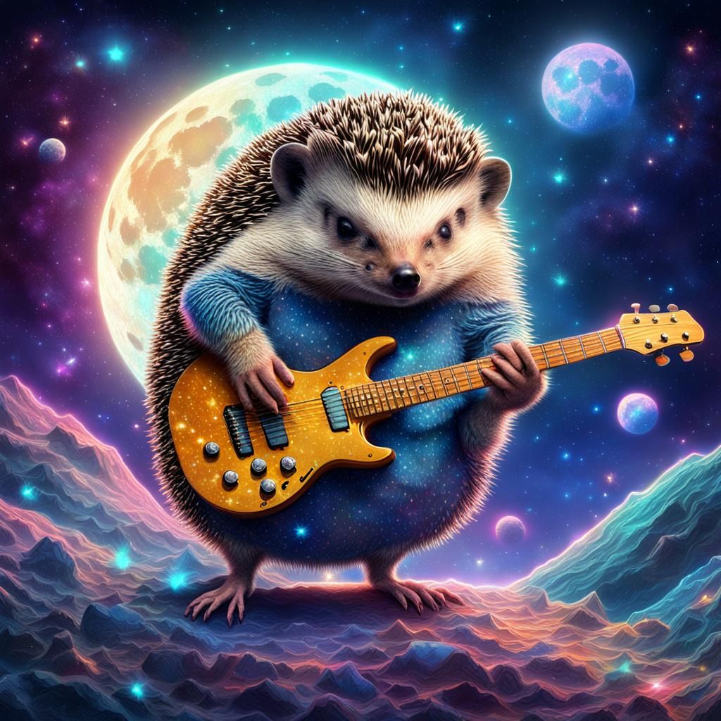 Hedgehog's Lunar Concert: Holographic Astral Illustration