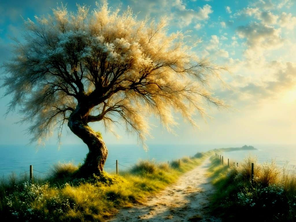 Stunning Flowering Maple Tree in Ethereal Seascape