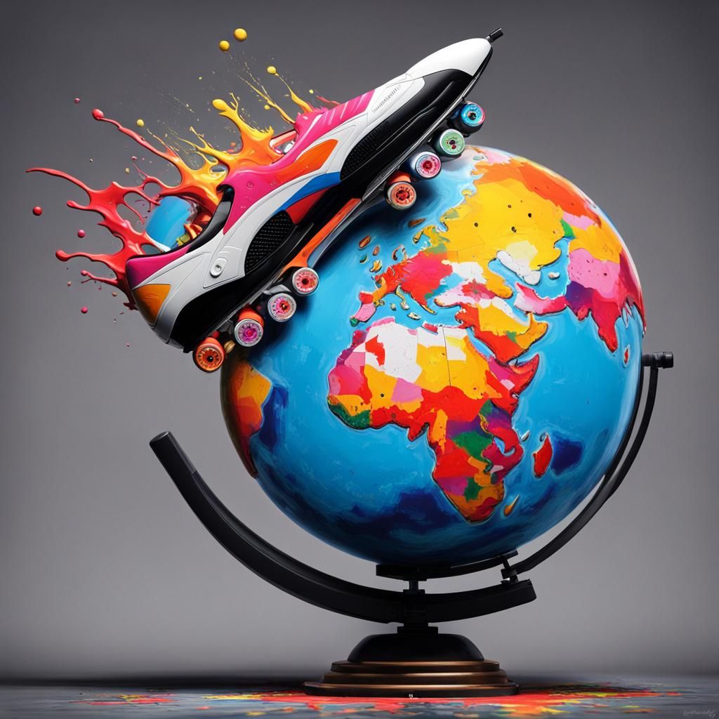 Stiletto on Globe in Graffiti Splash Art