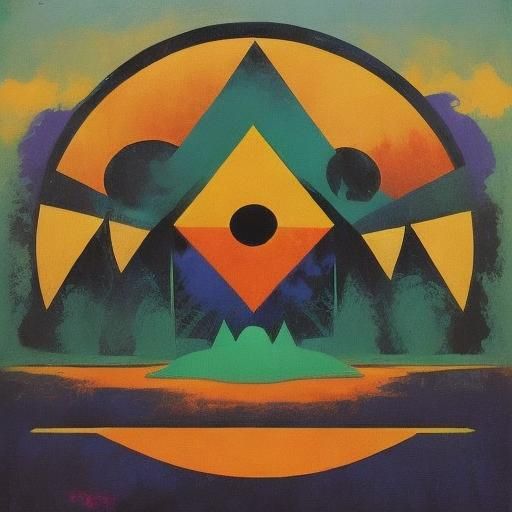 Surreal Gathering by Ancient Sign in Dreamlike Style