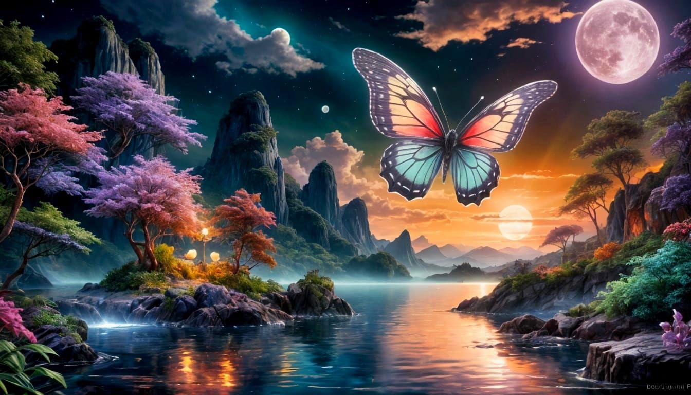 Luminous Night Jungle in Art Nouveau Style