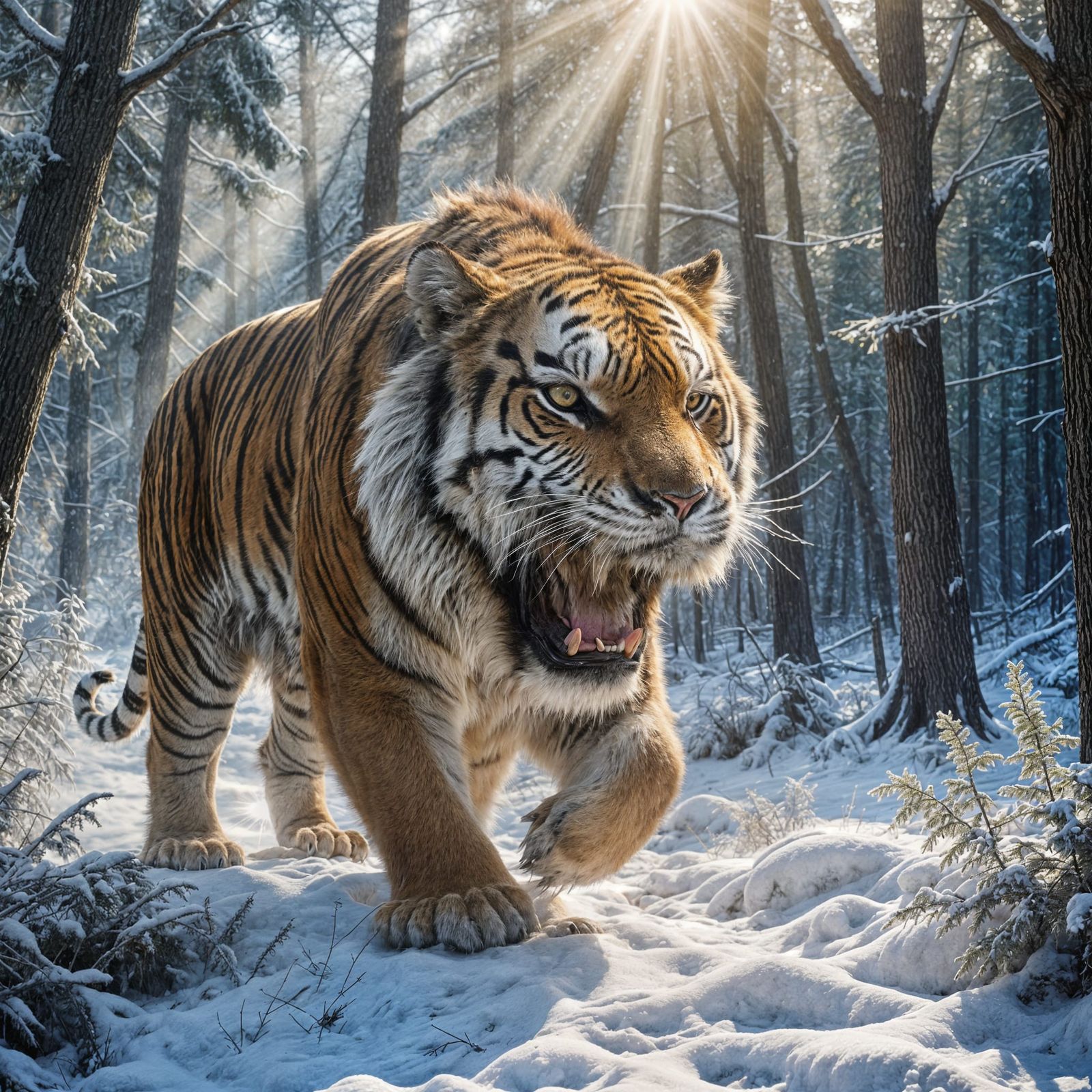 Enraged Saber-Toothed Tiger in Heavenly Sunshine