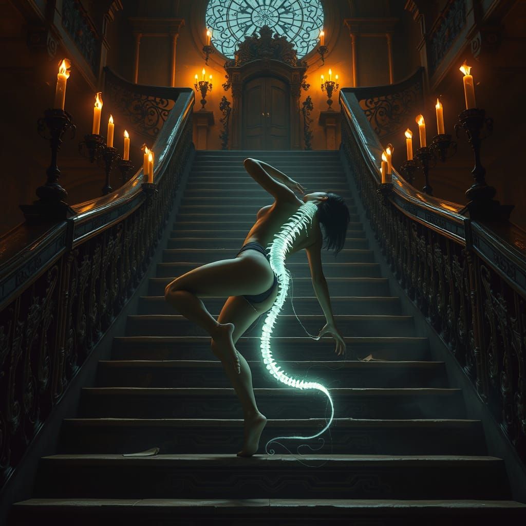 Ethereal Contortionist Descends a Haunting, Ancient Staircas...