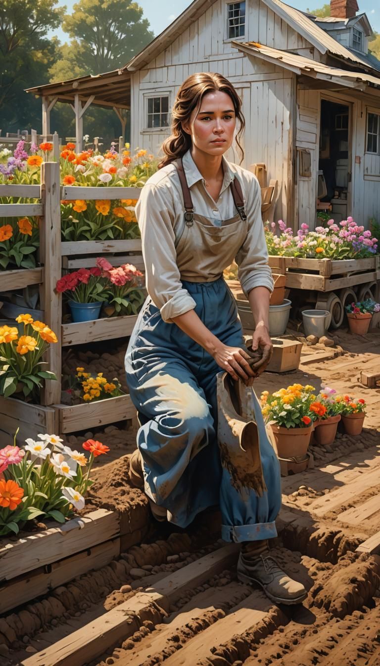 Hyperrealistic Farmhouse Flower Garden Splash Art