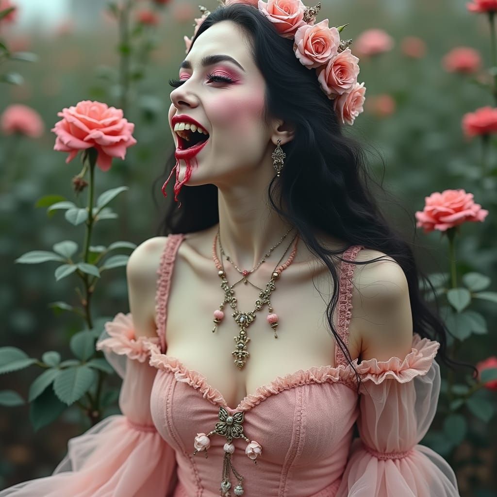 Ethereal Vampire in Victorian Rose Garden