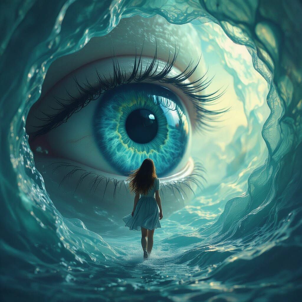 Surreal Woman Enters Giant Swirling Eyeball