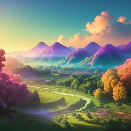 Enchanted Valley in Vibrant 3D Anime Style