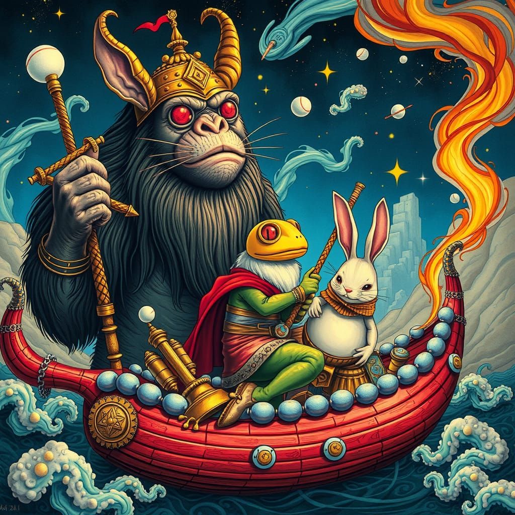 Surreal Animal-Themed Spaceship in Maximalist Style