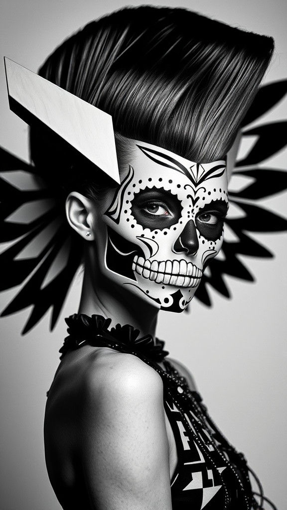 Geometric Sugar Skull Model in Dada-Inspired Fashion