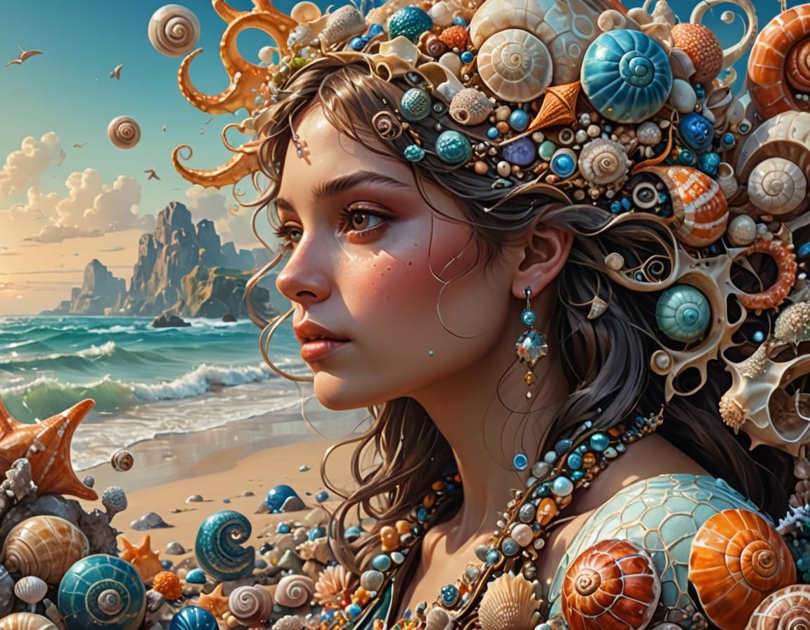 Surreal Shore Landscape with Exotic Sea Creatures