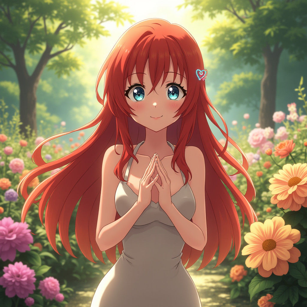 Rias Gremory in Lush Garden, Ghibli-Shinkai Style