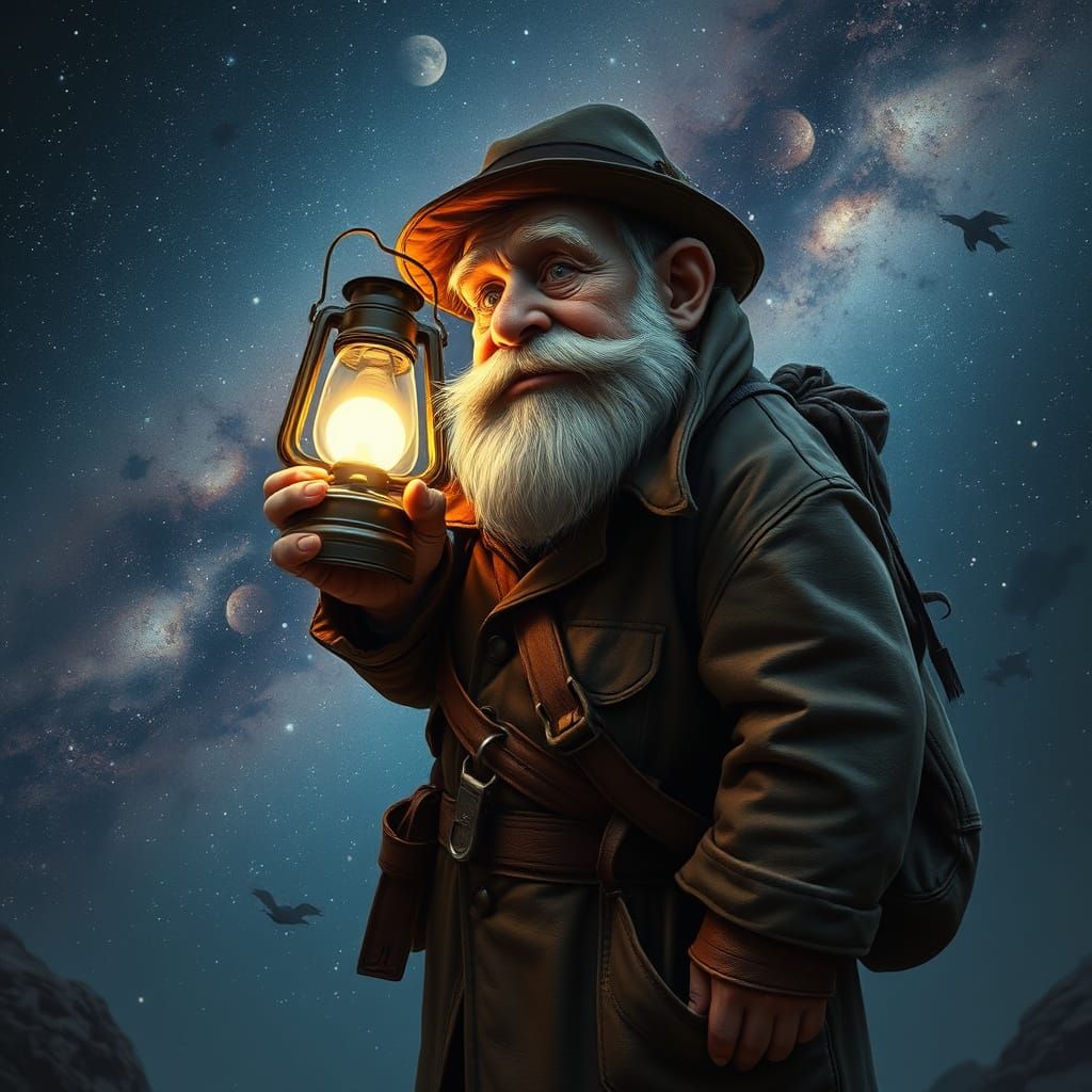 Mystical Traveler Illuminates Milky Way in Airbrush Style