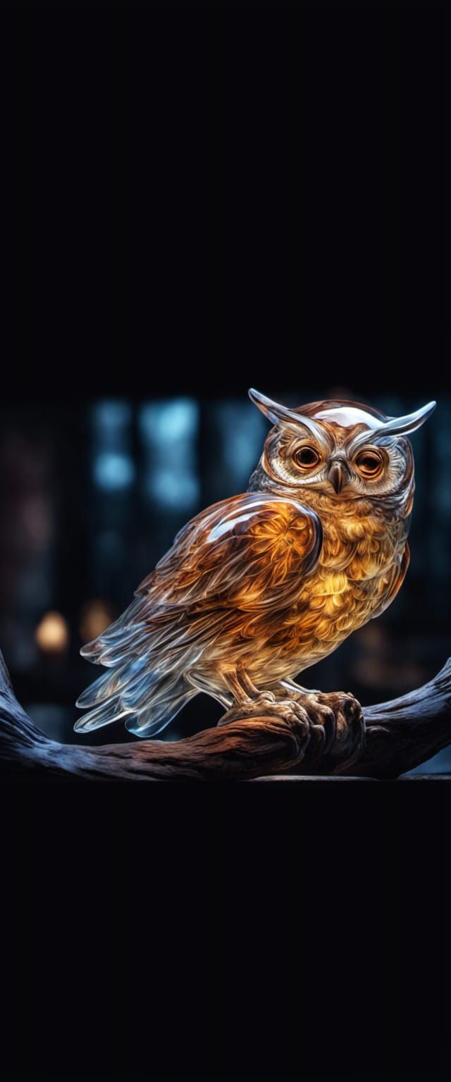 Intricate Glass Owl Statue on Branch