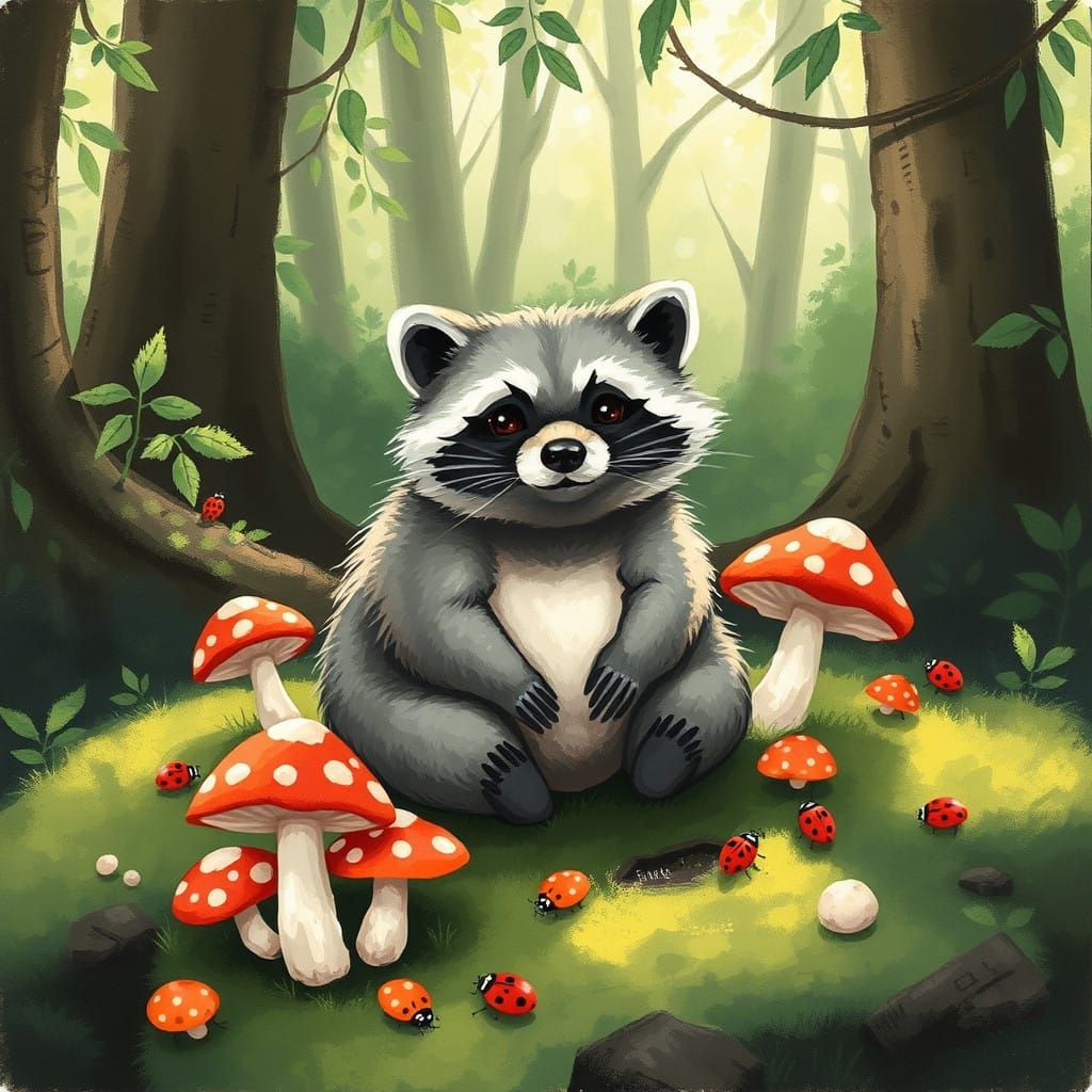 Whimsical Forest Encounter in Watercolor Style