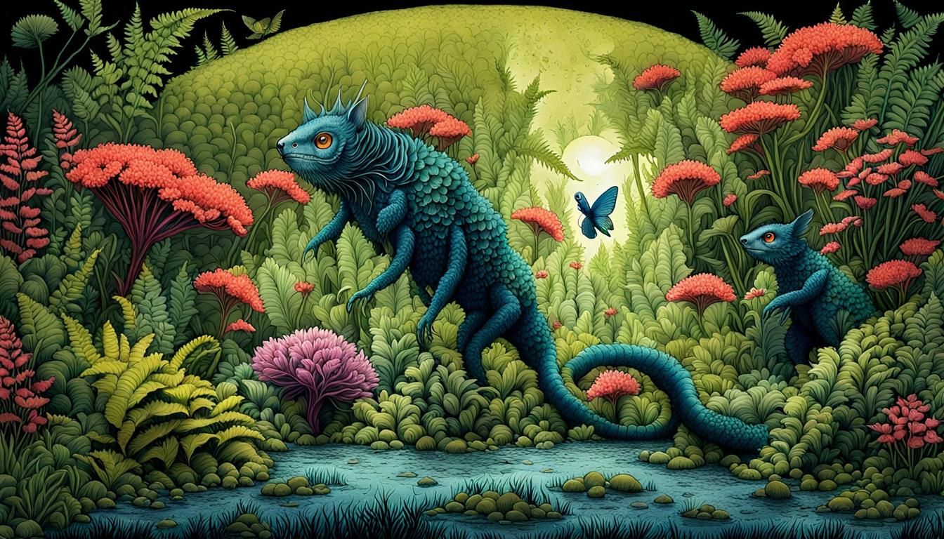 Cryptid Meadow Ink Illustration in Enscape