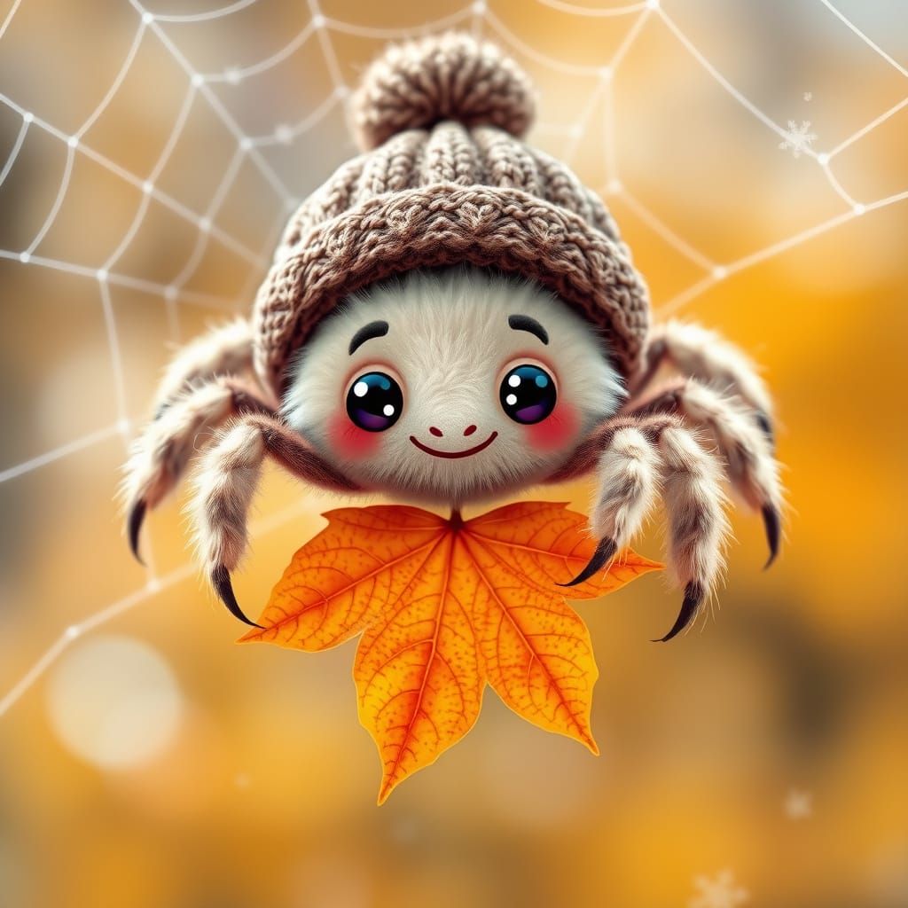 Adorable Cartoon Spider in Autumn Snow