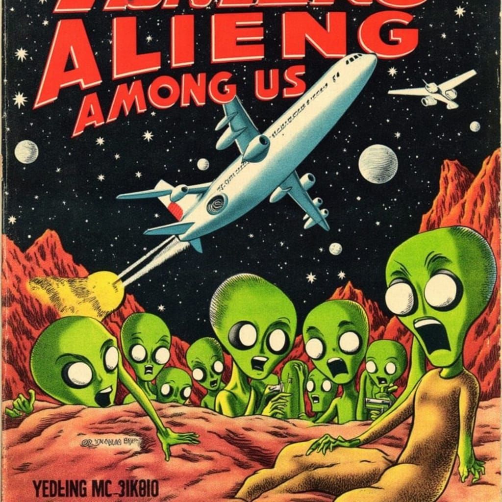Retro-Style Alien Invasion Parody in Sci-Fi Comic Book Art